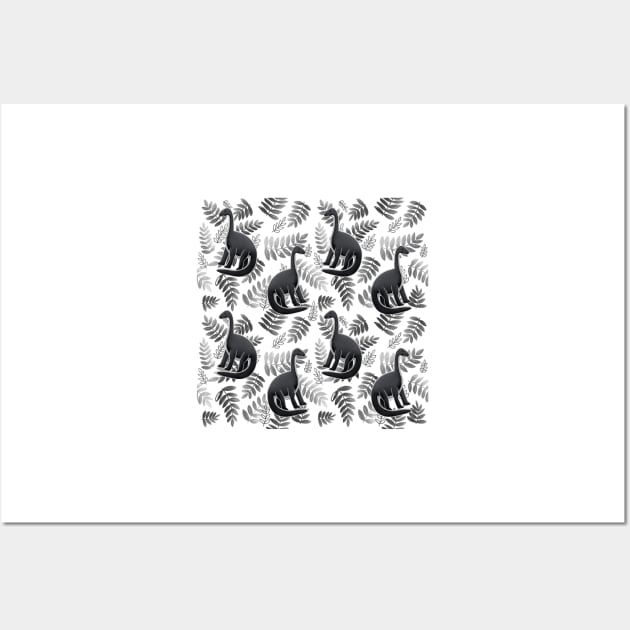 Modern Dinosaur Pattern - Black & White Wall Art by monitdesign